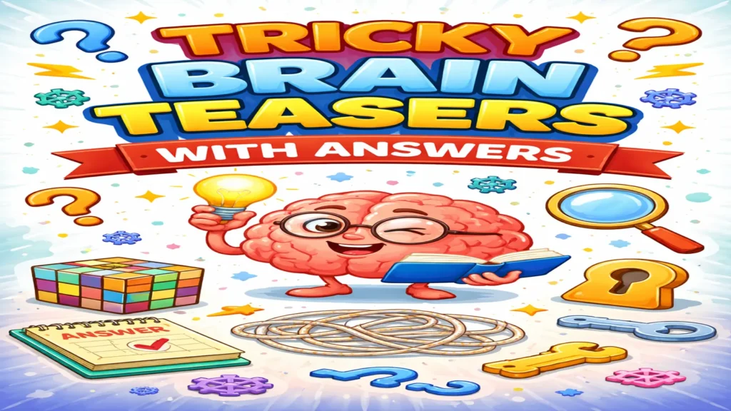 Tricky brain teaser cards with answers on a table
