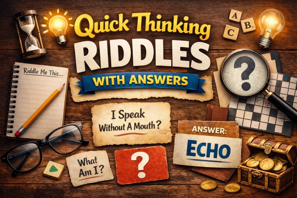 Notebook page with short riddles and answers