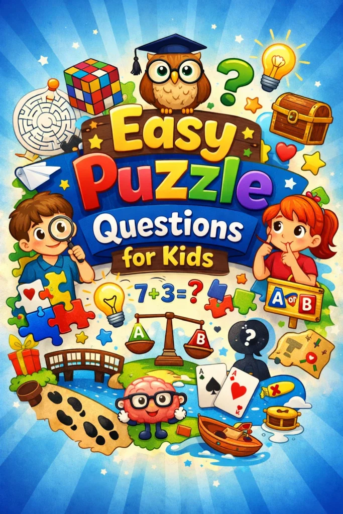 Kids smiling while solving easy puzzles at a table.