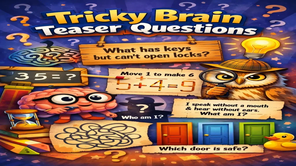 Notepad with tricky brain teaser questions on a desk