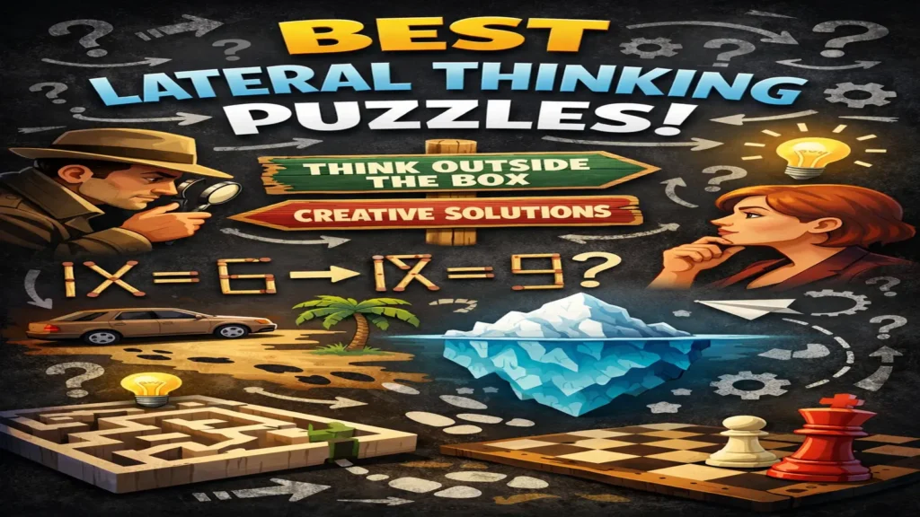 Cards and notes arranged for a lateral thinking puzzle roundup