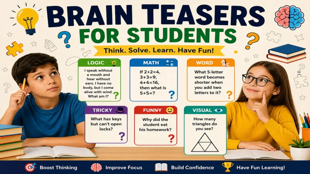 Students solving brain teasers together in a classroom.