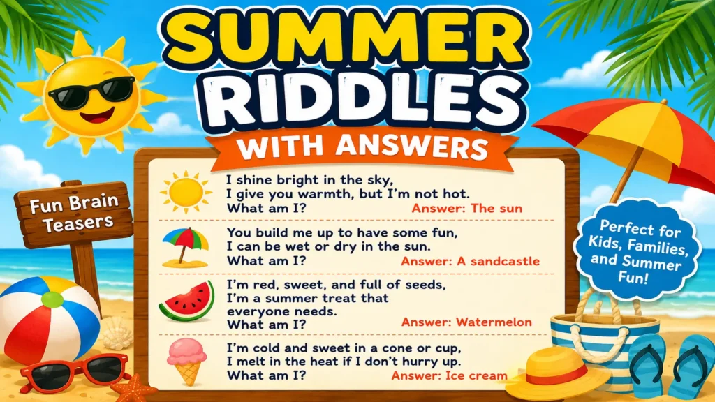Kids solving summer riddles at a sunny beach picnic