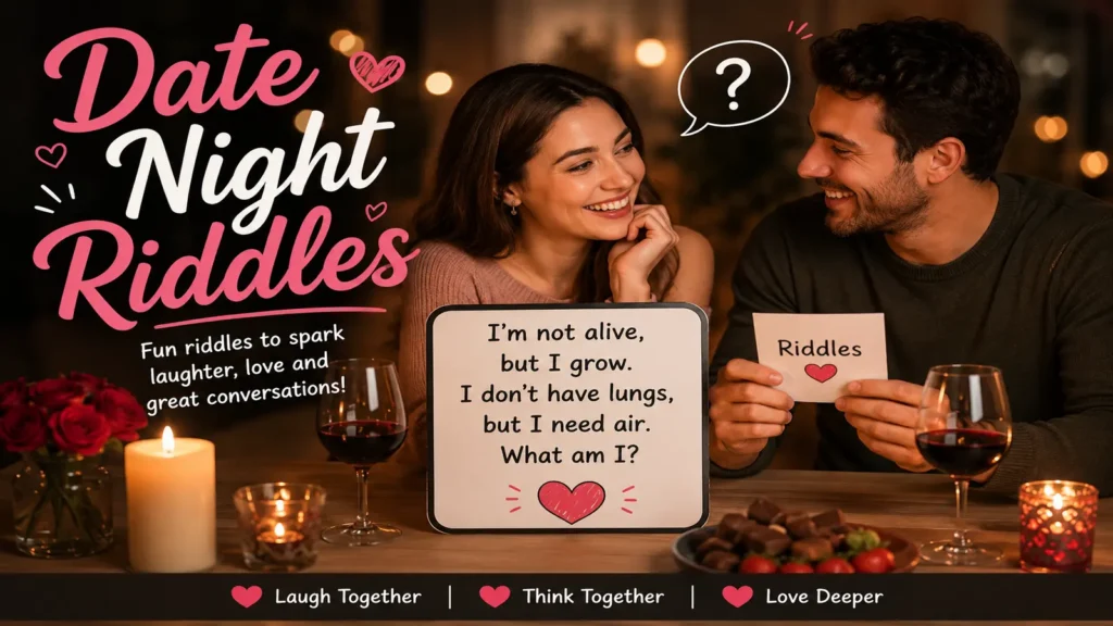 Couple enjoying riddles during a cozy date night