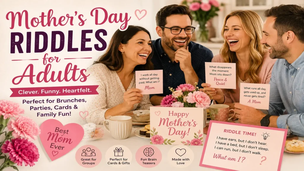Adults enjoying Mother’s Day riddles at brunch