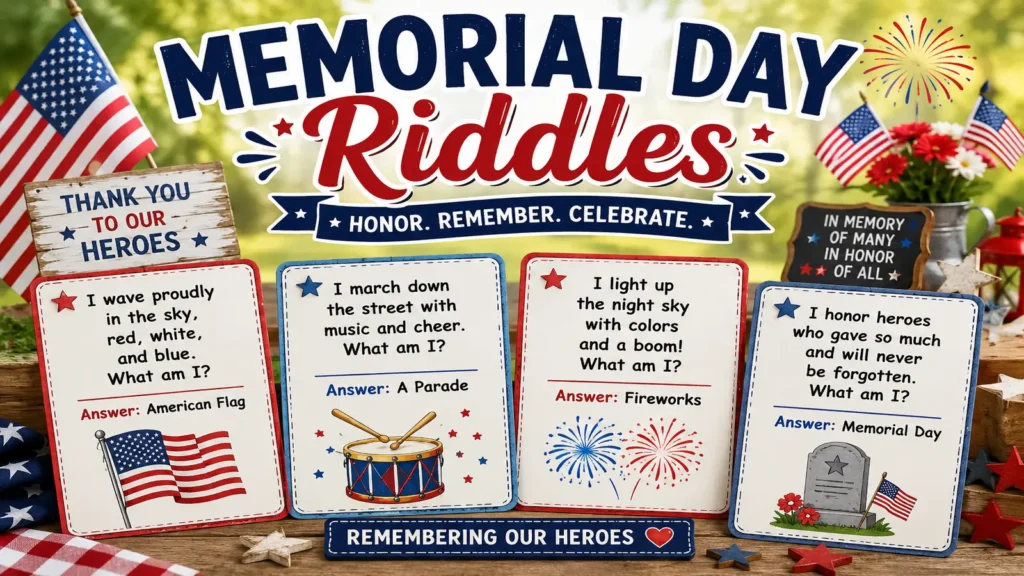 Family enjoying Memorial Day riddles at a backyard picnic