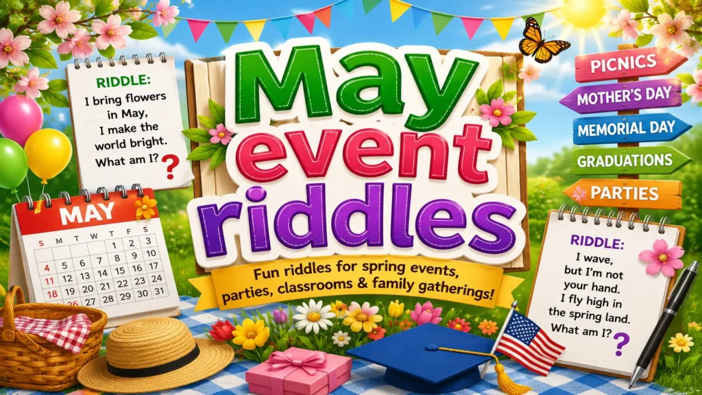 Families enjoying May riddles at a spring picnic