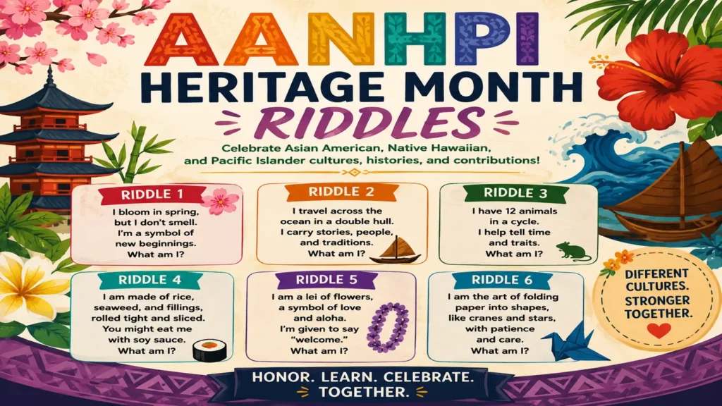 Families and students enjoying AANHPI Heritage Month riddles together