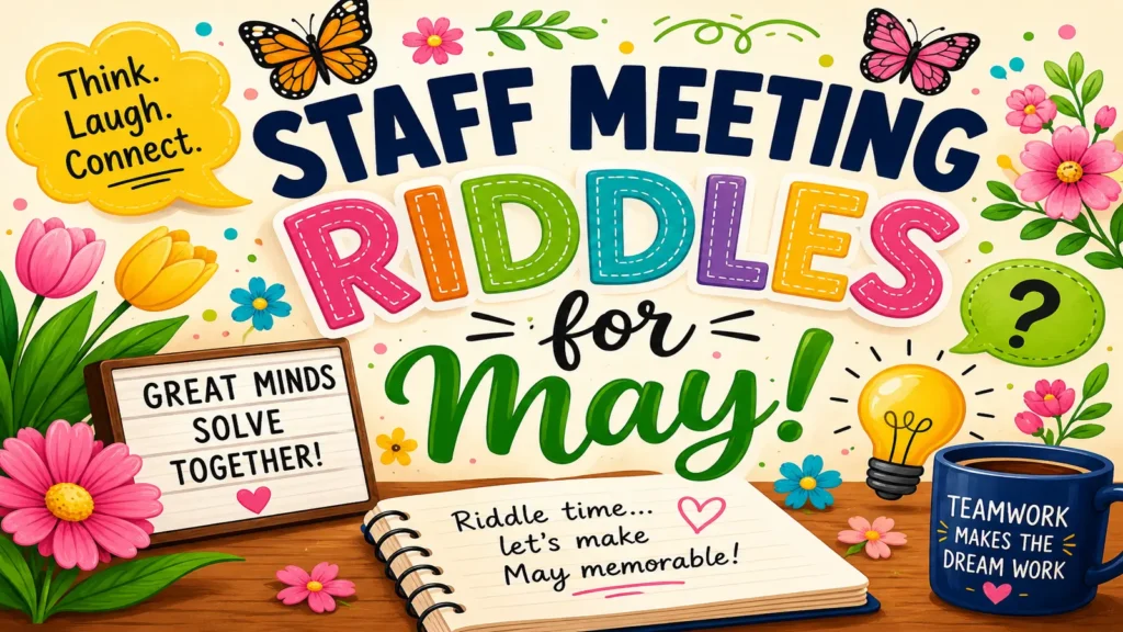Team members solving riddles during a May office meeting